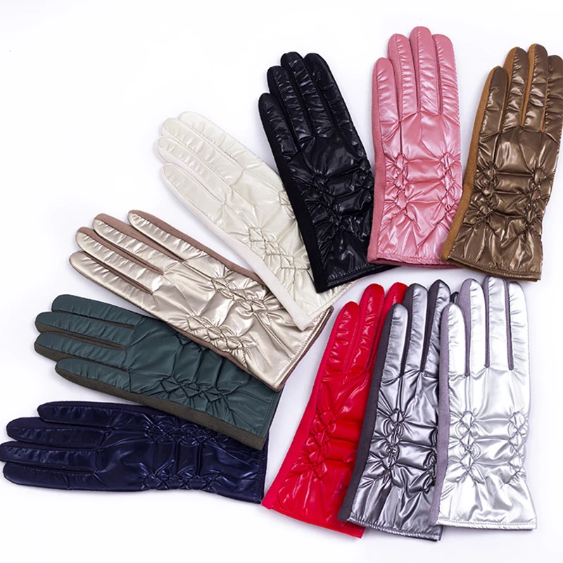 Youth Student Fashion Cycling Mittens Lady Glossy Windproof Driving Gloves Winter Women Full Finger Touch Screen Warm Gloves T23