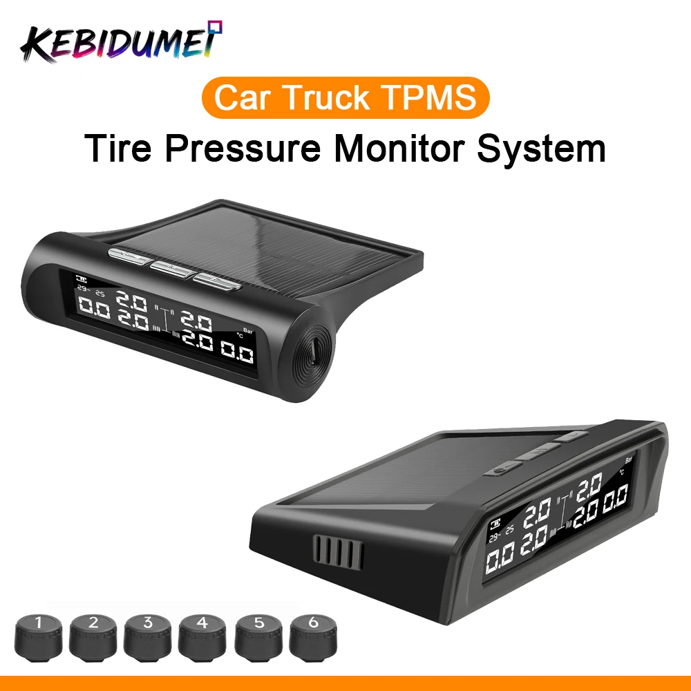 

KEBIDUMEI Car Truck TPMS Temperature Warning LCD Display Car Tire Pressure Monitor System Solar Powered Truck Car Accessories