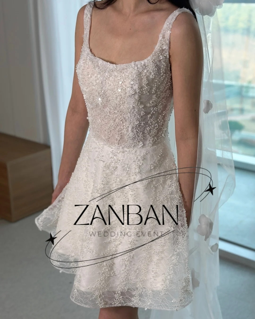 ZanBan Luxury Square Collar Wedding Dress A Line Lace Mini Bridal Gown Beading 2026 Korea Photoshoot vestido de novia Customized