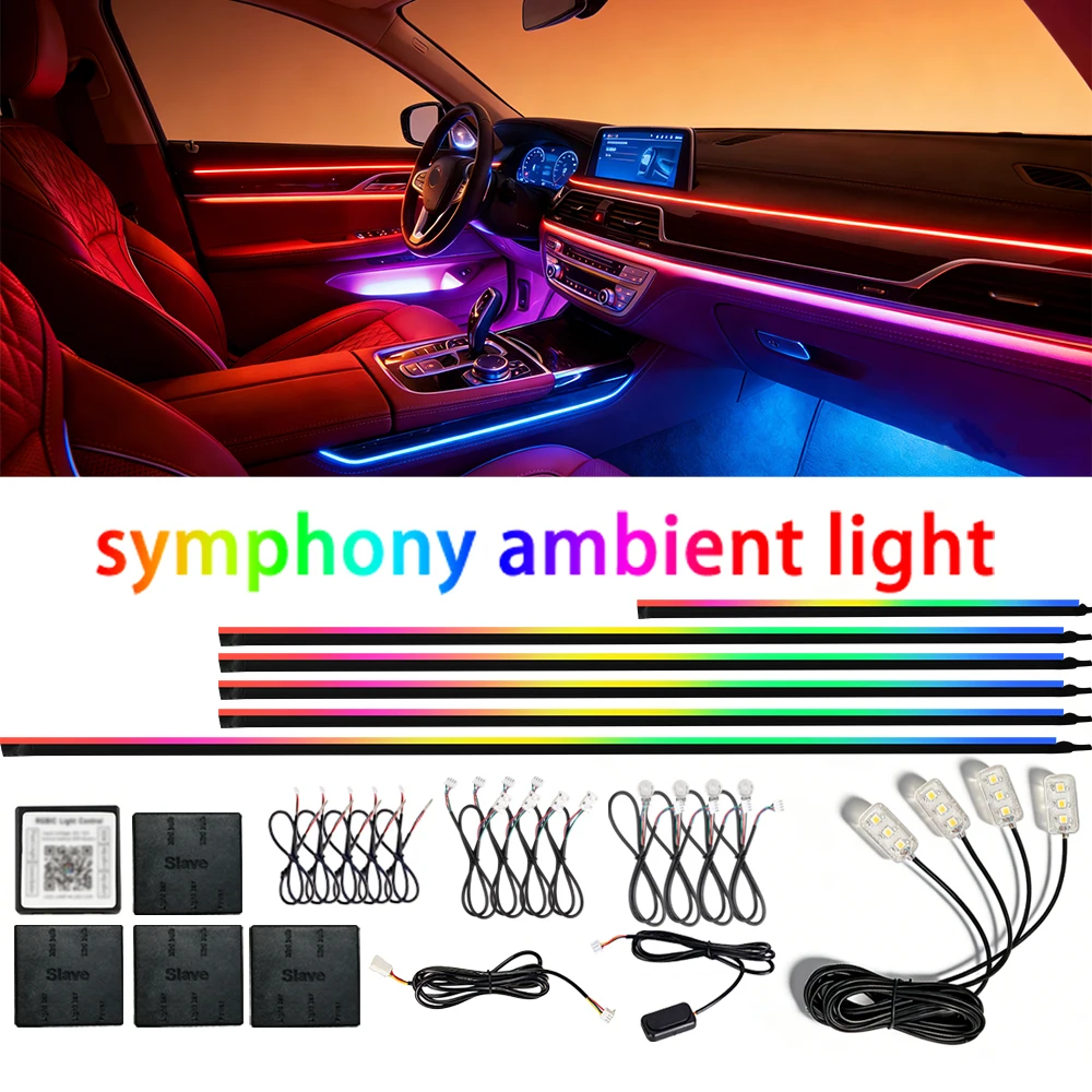 

Светодиодная RGB-подсветка для салона автомобиля Symphony, универсальная акриловая лента, атмосферная лампа с управлением через приложение, полноцветное освещение