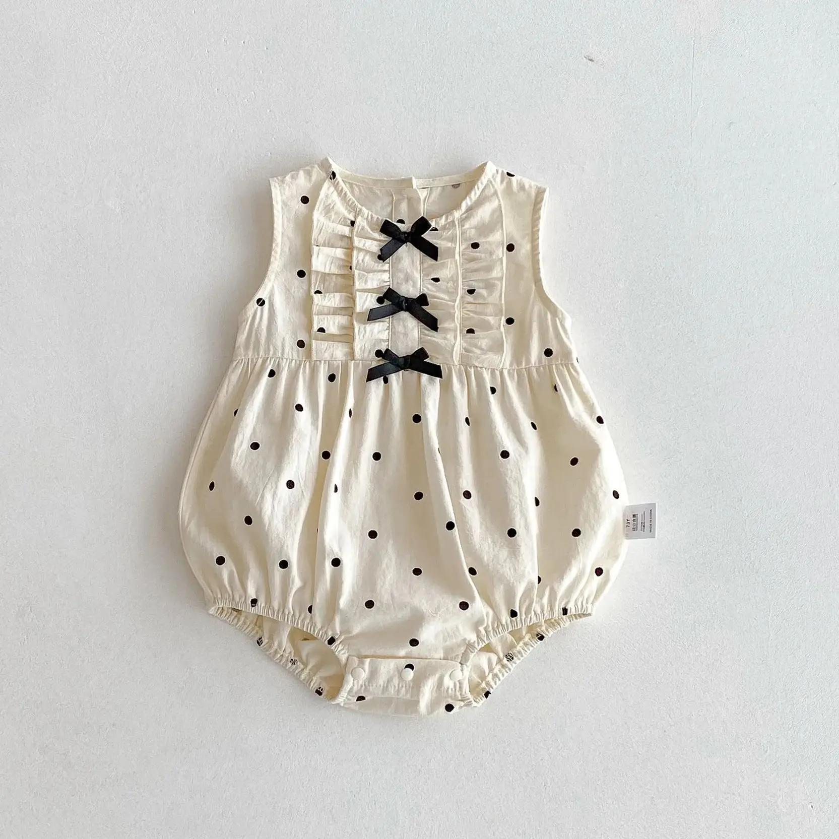 

New Korean Japanese Polka Dot Newborn Baby Girl Romper Sleeveless Bow Infant Outfit Bodysuit 0-24M Loose Style Baby Jumpsuit