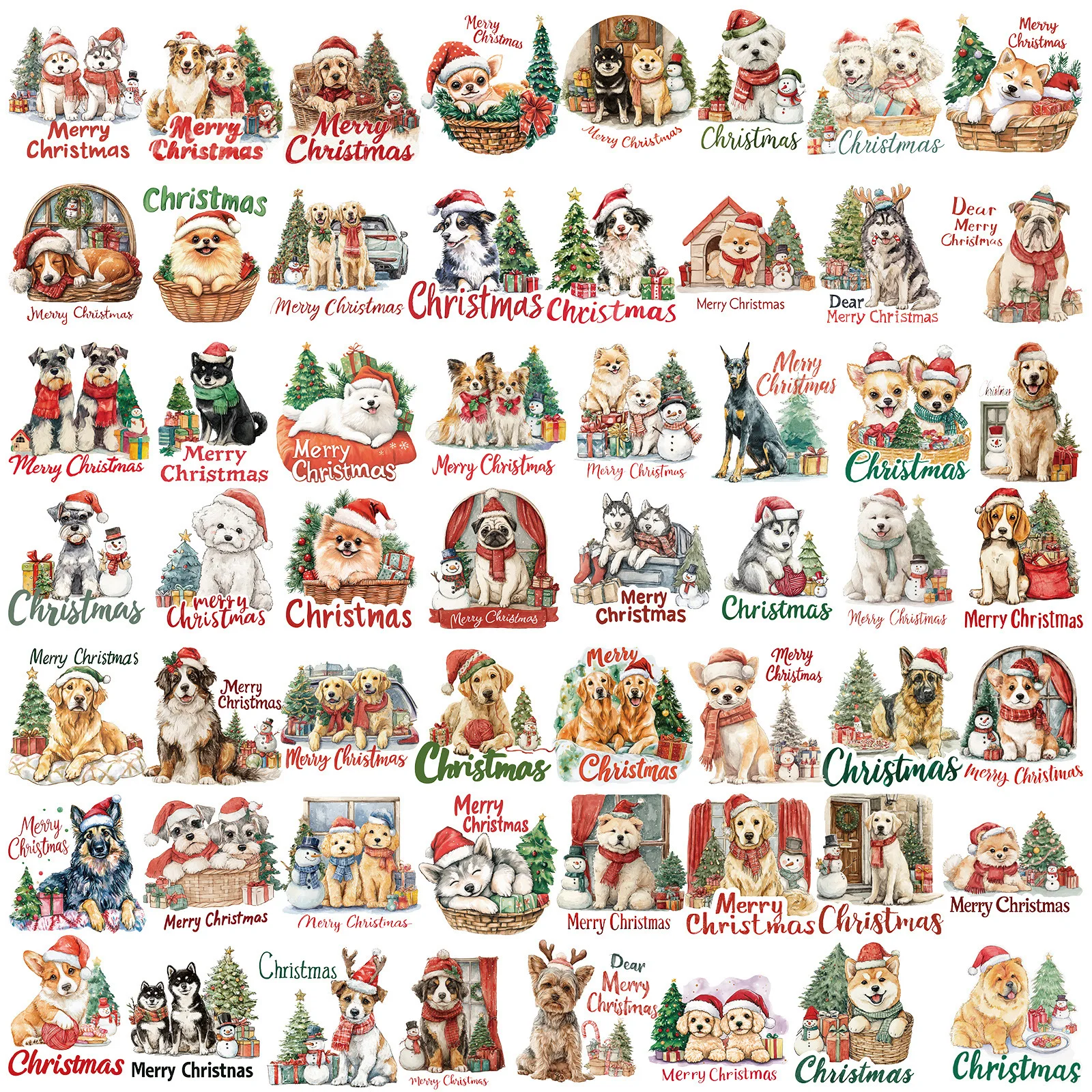 56 قطعة من ملصقات كلب عيد الميلاد الأليفة اللطيفة للحيوانات الأليفة شيبا كلب جرافيتي ملصقات زخرفية مقاومة للماء #2