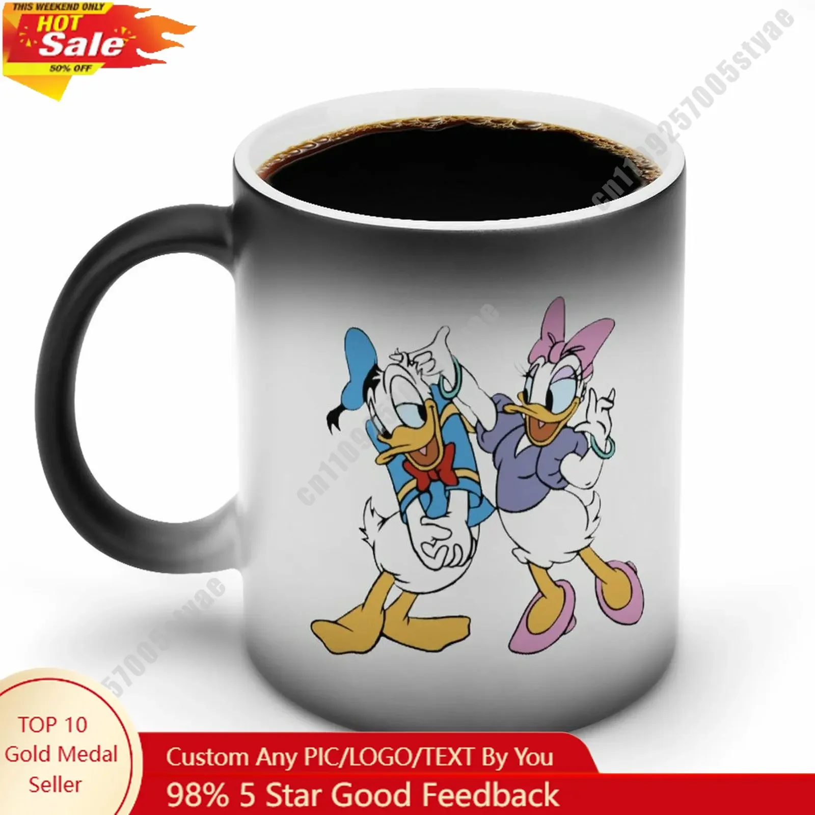 

Donald Duck Daisy Duck Color Changing Mug Disney Cartoon Custom Personalized Photo Printing DIY Coffee Cup Birthday Gift