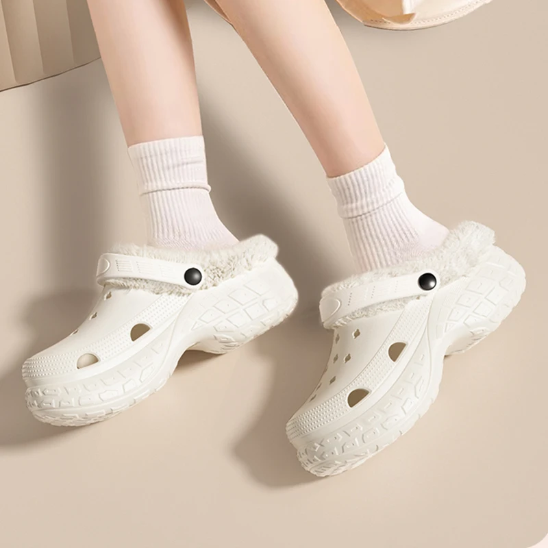 New Eva Thick Sole Comfort Cotton Slippers Women\'s Shoes Plush Clogs Slippers Detachable Washable Non-Slip Chunky Garden Shoes