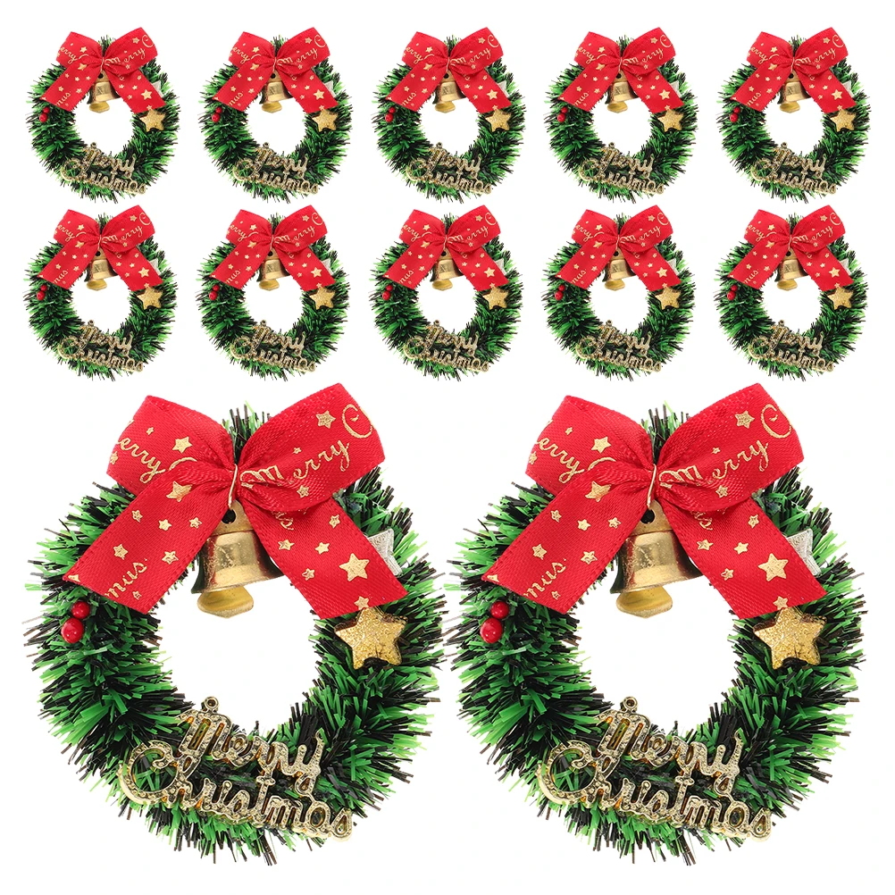 

12pcs Mini Bow Wreaths With Bell Christmas Hanging Decor Festive Small Wreath For Holiday Party Diy Craft Decoration