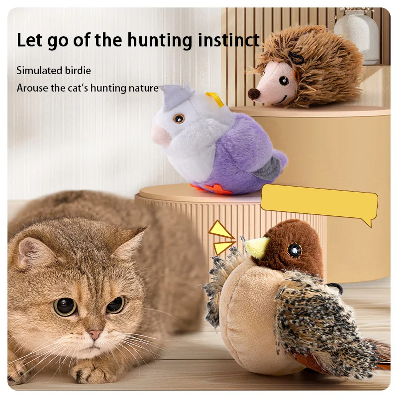 Interactive Cat Toys Flying Bird Cat Toy Flapping Wings Sparrow Catnip Toys Vivid  Chirping Bird Cat Toy Interactive Cat Toy