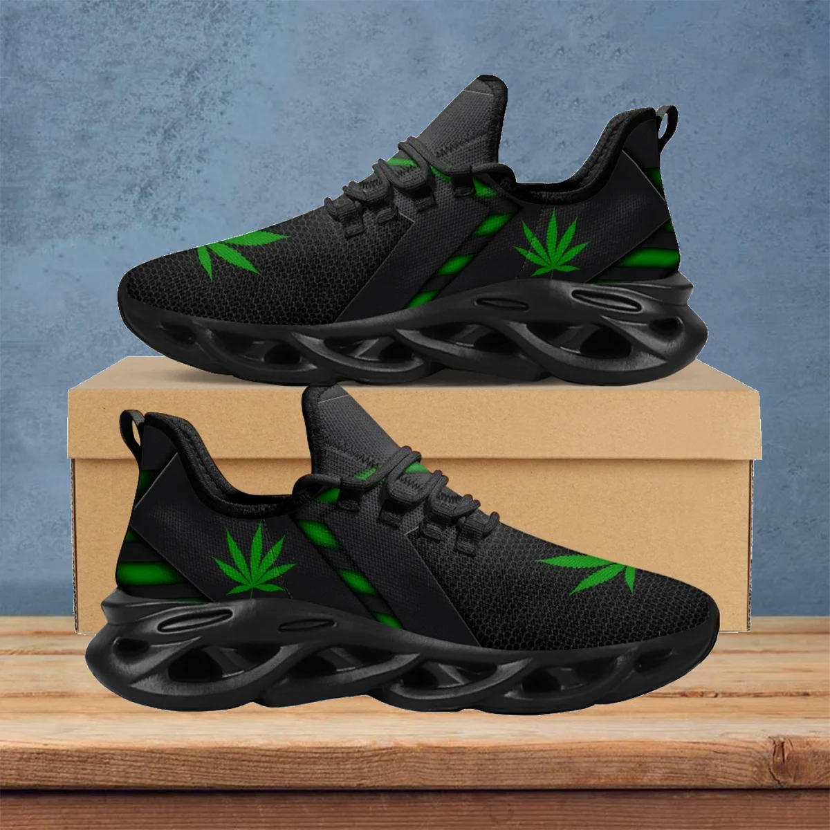 

Green Weed Leaves Printing Athletic Shoes for Women Breathable Lace Comfort Femme Footwear Platform Sneakers 2023