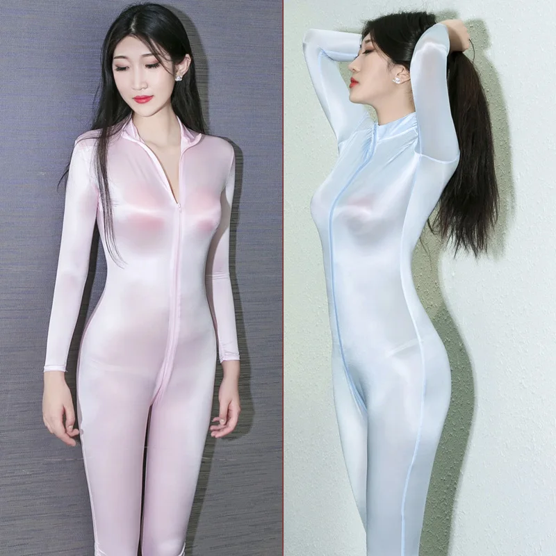 

Глянцевый сексуальный цельный костюм для похудения, женский облегающий эластичный гладкий мотоциклетный костюм на молнии, цельные брюки для спортзала