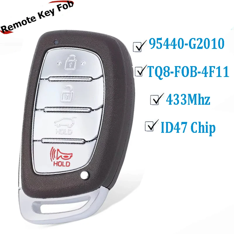 Keyless Go KEYECU Smart Remote Car Key Fob per Hyundai Ioniq 2017 2018 2019 4 pulsanti 433Mhz ID47 95440-G2010