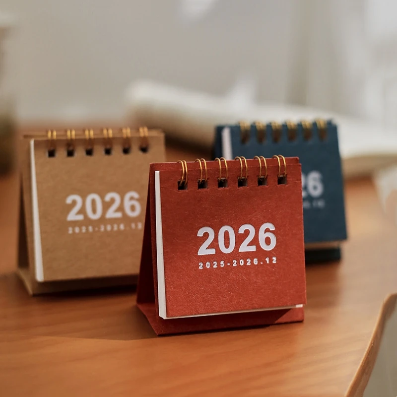 

2026 Mini Simple Calendar Small Desk Calendar New Year Coil Calendar Planner Desktop Decoration Office Stationery Christmas Gift