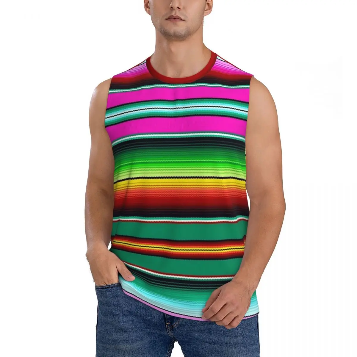 Mexican Indigenous Blanket Men Sleeveless Tank Tops Quick Dry Breathable Gym Fitness Running Summer Casual Sport Vest