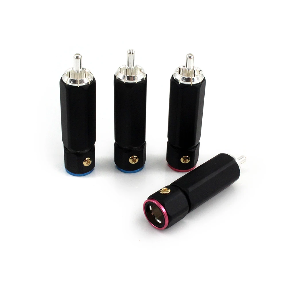 ขั้วต่อปลั๊ก RCA สำหรับต่อสายสัญญาณเสียงรุ่น HiFi สีเงินจำนวน4ชิ้น