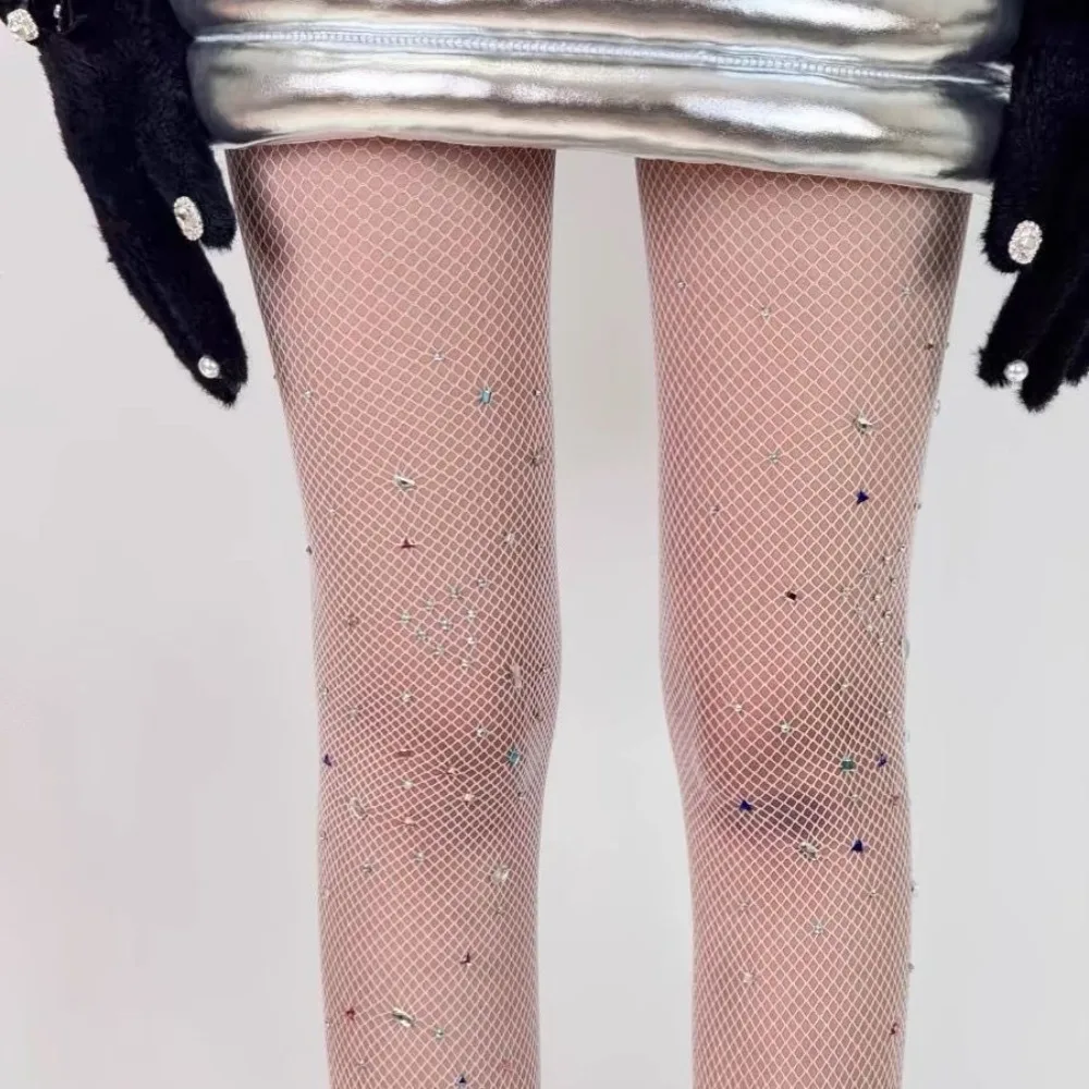 Irregular Rhinestones Female Sexy Silk Stockings Y2k Ultra-thin Ladies Long Socks High-waisted Breathable Footed Stockings