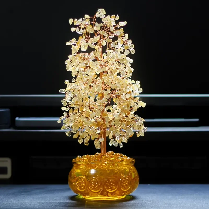 Citrine Gravel Crystal Tree Lucky Feng Shui Ornament for Home Office Desk Decor Jewelry Gift Chinese Style Craft