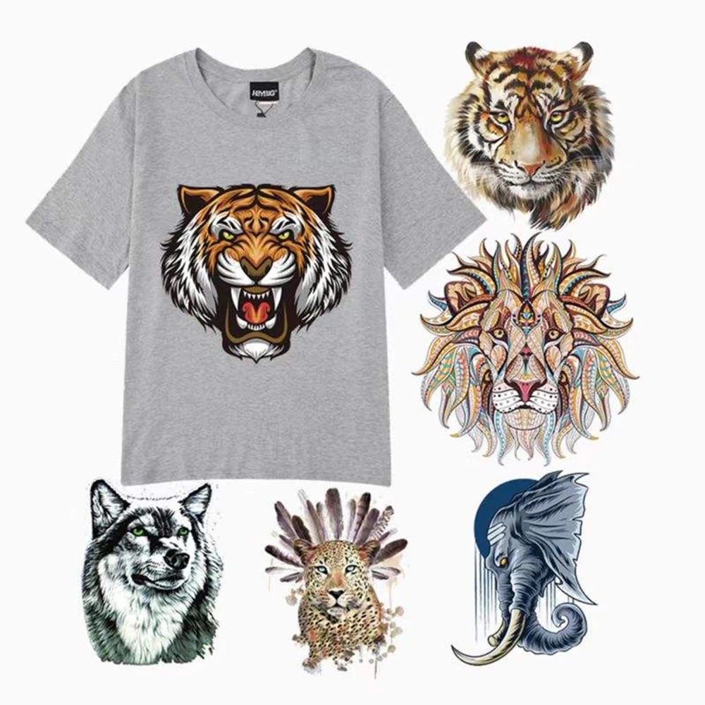 

50 шт., наклейка на футболку с изображением животных, пластизоль, оптовая продажа, теплопередача, отличная печать, одежда с тигром, нашивка с капюшоном «сделай сам»