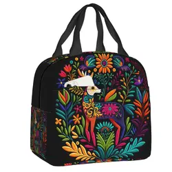 Custom Mexican Flowers Otomi Embroidery Art Pattern Insulated Lunch Bag for Women Portable Cooler Thermal Lunch Box Beach Travel
