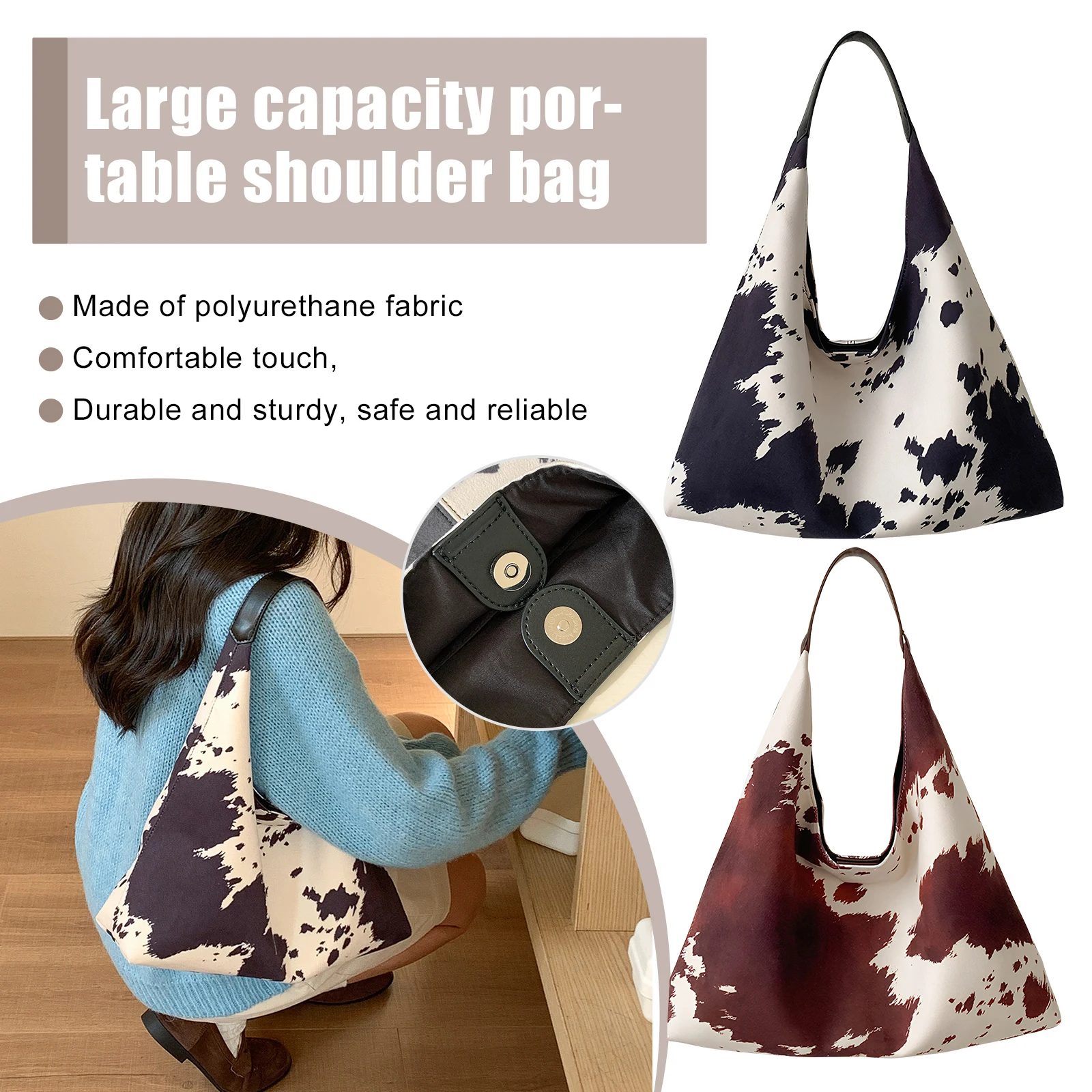 

Women Cow Print Hobo Underarm Bags Large Capacity Shoulder Bag Underarm Handbags for School Work Shopping Travel Daily Use