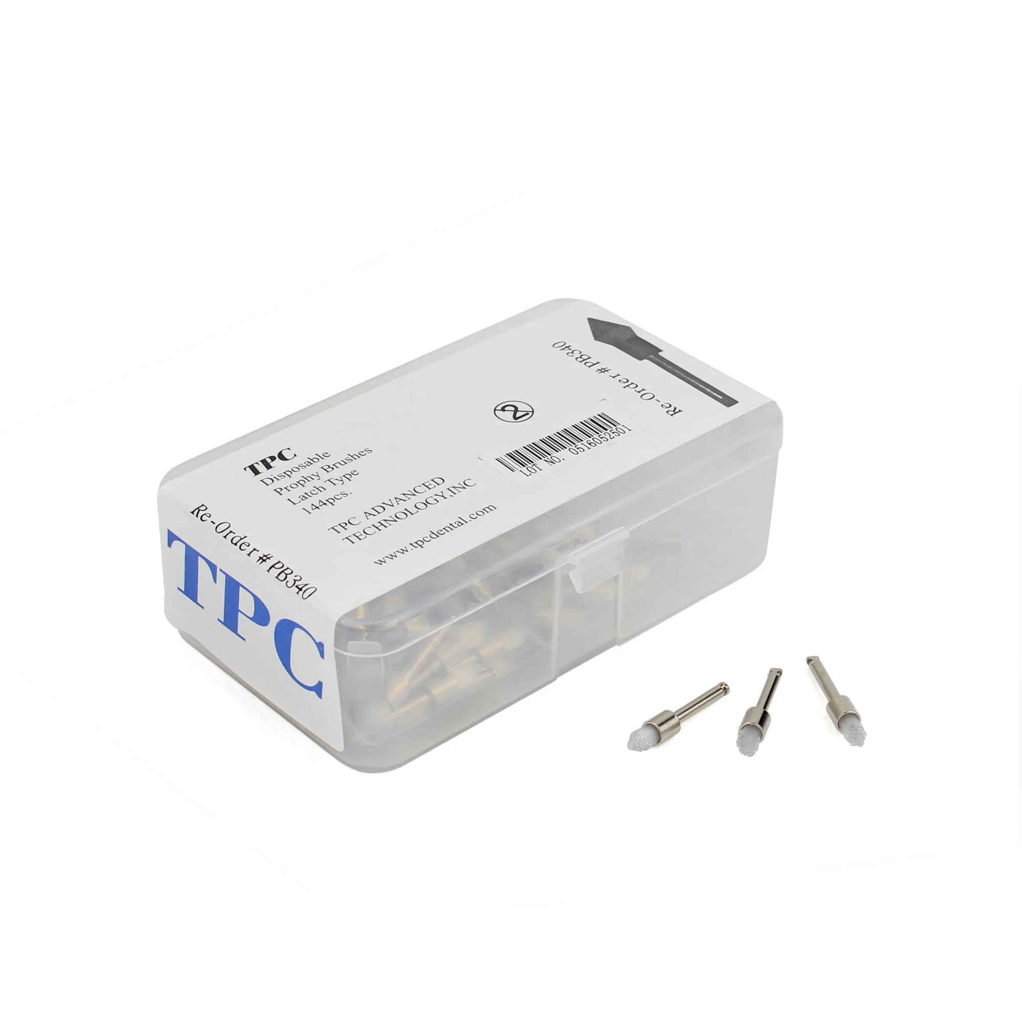 144Pcs/Box TPC Polishing Brushes -Tapered/Flat Tip, White (For Low-Speed Handpieces)teeth cleaning and tooth surface polishing