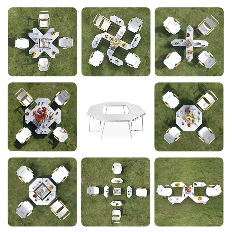 Homful outdoor multifunctional combination stainless steel round table barbecue campfire table camping foldable splicing