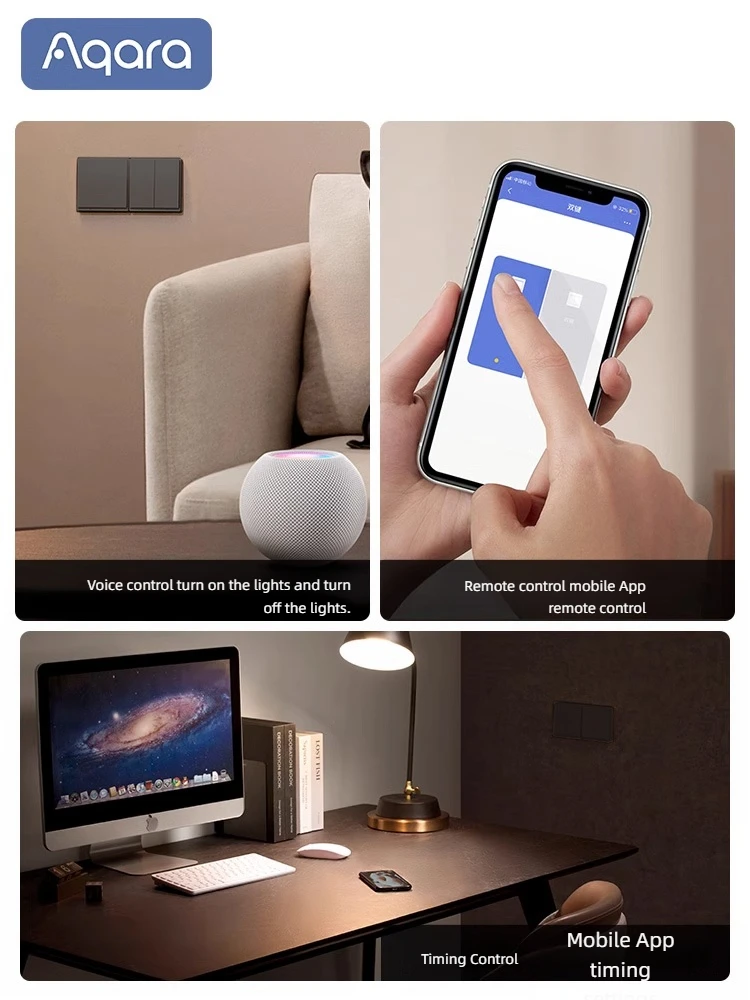 Aqara interruptor de pared inteligente E1 ZigBee 3,0 interruptor de luz de llave gris para hogar inteligente cable de fuego con/sin neutro para aplicación Xiaomi Mi Home Homekit