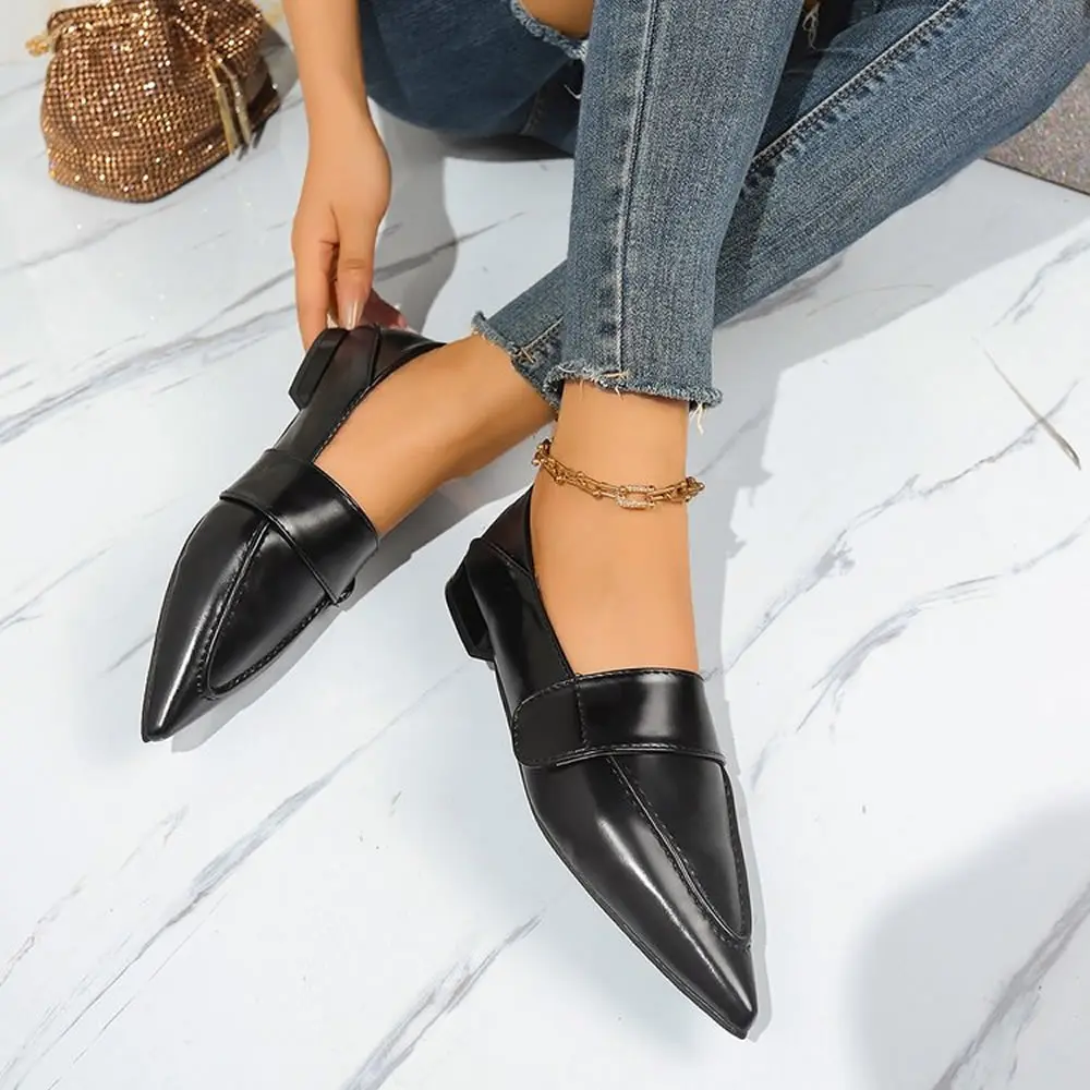 Women's Pointed Small Leather Shoes Loafers Shallow Mouth Casual Women's Soft Flat Shoe Square Toe Suitable for Matching Dresses