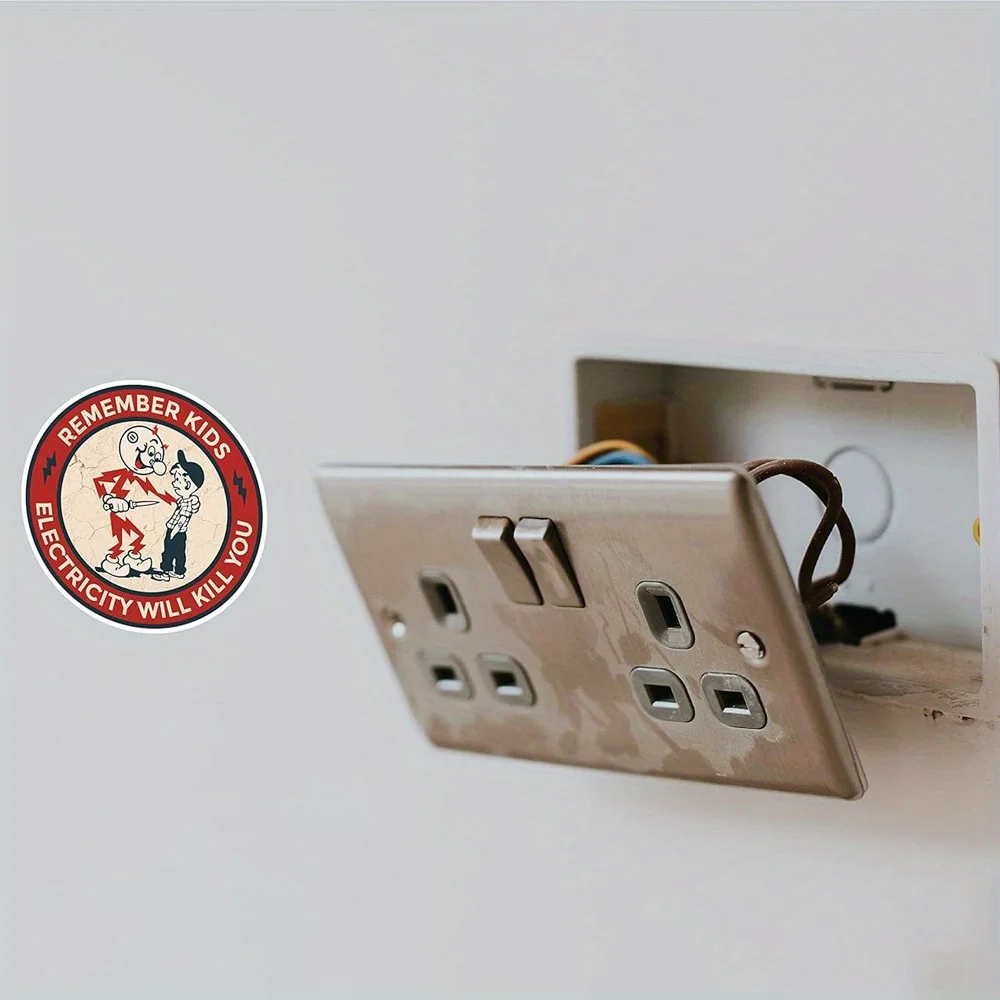 1/3pcs Electric Shock Hazard Warning Labels,Remember Electricity Will Kill You Sticker Kilowatt Warning Caution Funny Stickers image 2