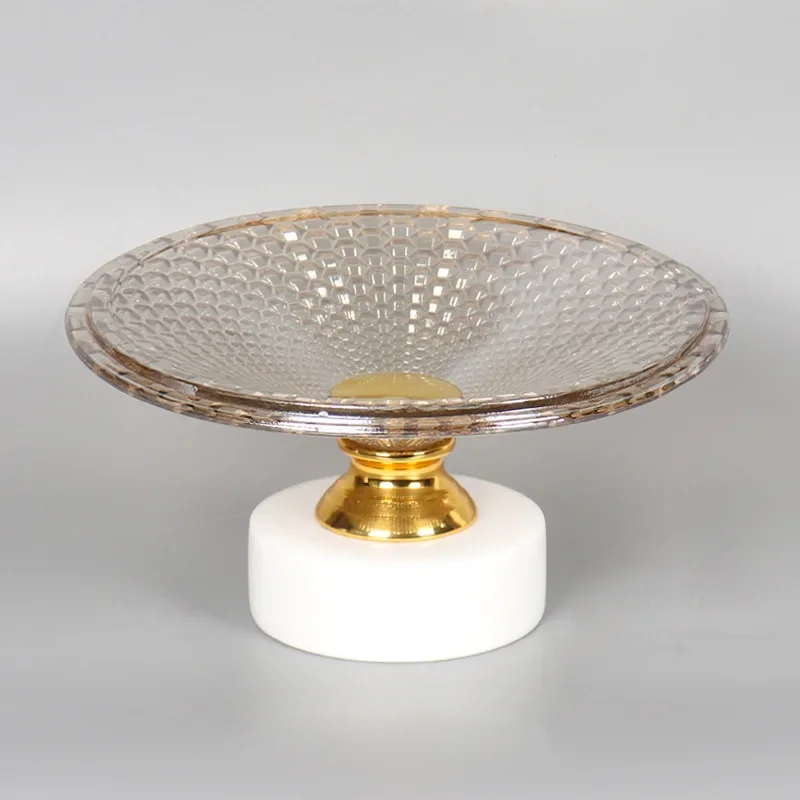 Modern light luxury marble base round fruit plate home living room hotel desktop storage plate