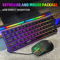 61-Key RGB Mini Keyboard & Mouse Combo - Portable 60% Gaming Keyboard, Ergonomic Mouse, Wired Membrane for PC/Laptop, Office,