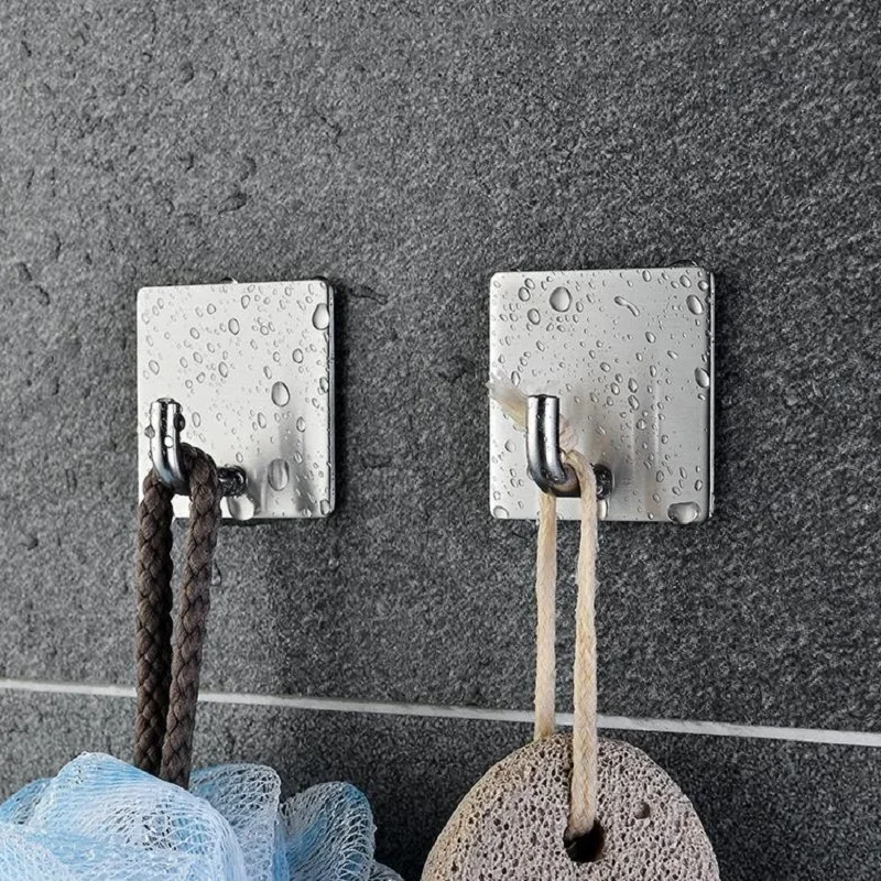 5pcs  Bathroom and kitchen hooks Door Wall Hanger Wall Hooks  Hanger Self Adhesive Robe Towel Hook 304 Stainless Steel genuine