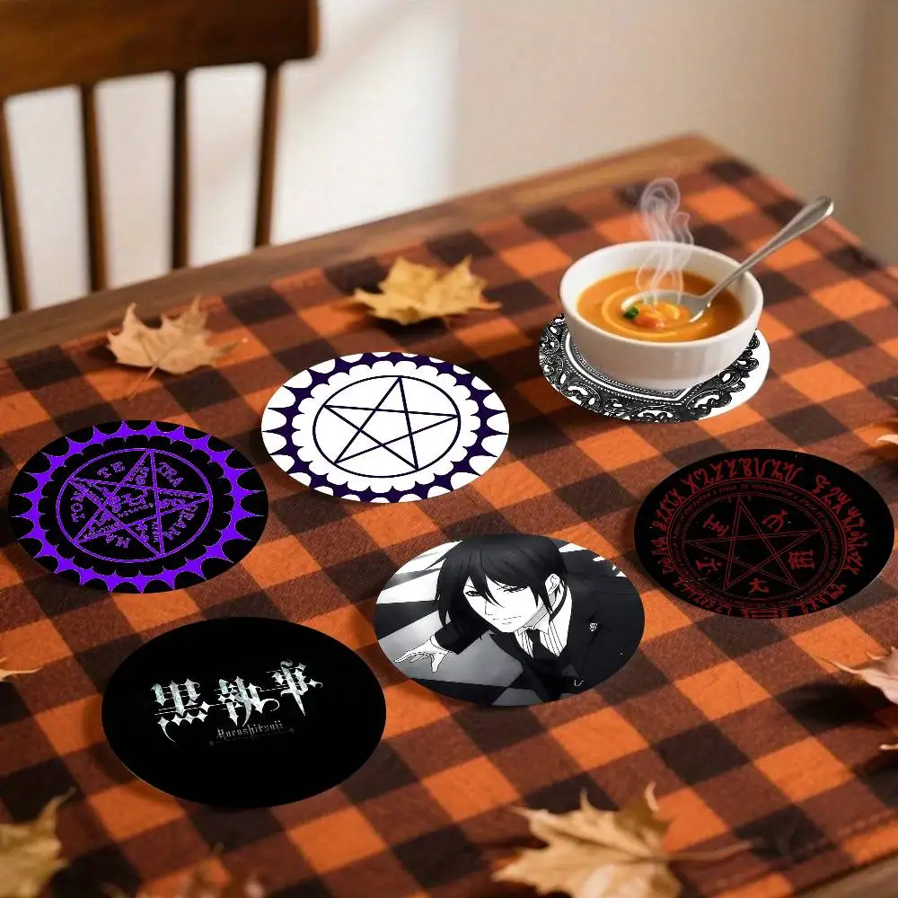 1pc Anime Black Logo Butler Horror Wooden Coaster Colour Printing Cup Mat Home Desk Decoration Gifts