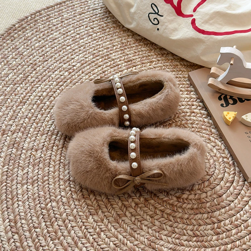 الفتيات مطرز حزام أفخم بطانة حذاء كاجوال 2025 جديد الشتاء الاطفال الأميرة الشقق مع القوس التفاصيل لينة وحيد في الهواء الطلق ارتداء اليومي #2