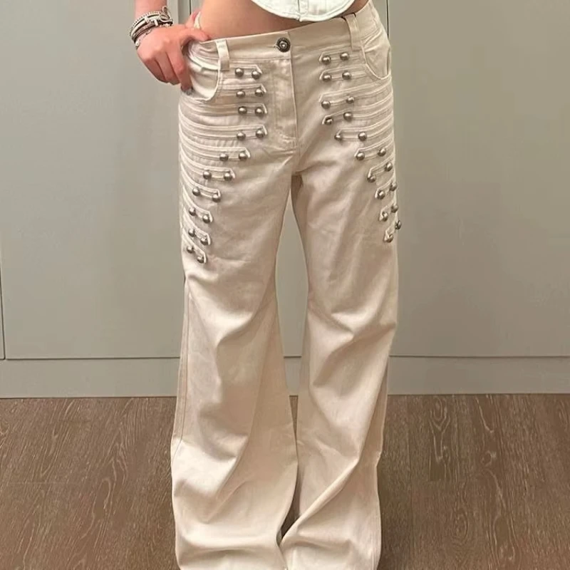 THRUM American retro metal buckle design jeans for women y2k new gothic street loose wide-leg floor mopping pants
