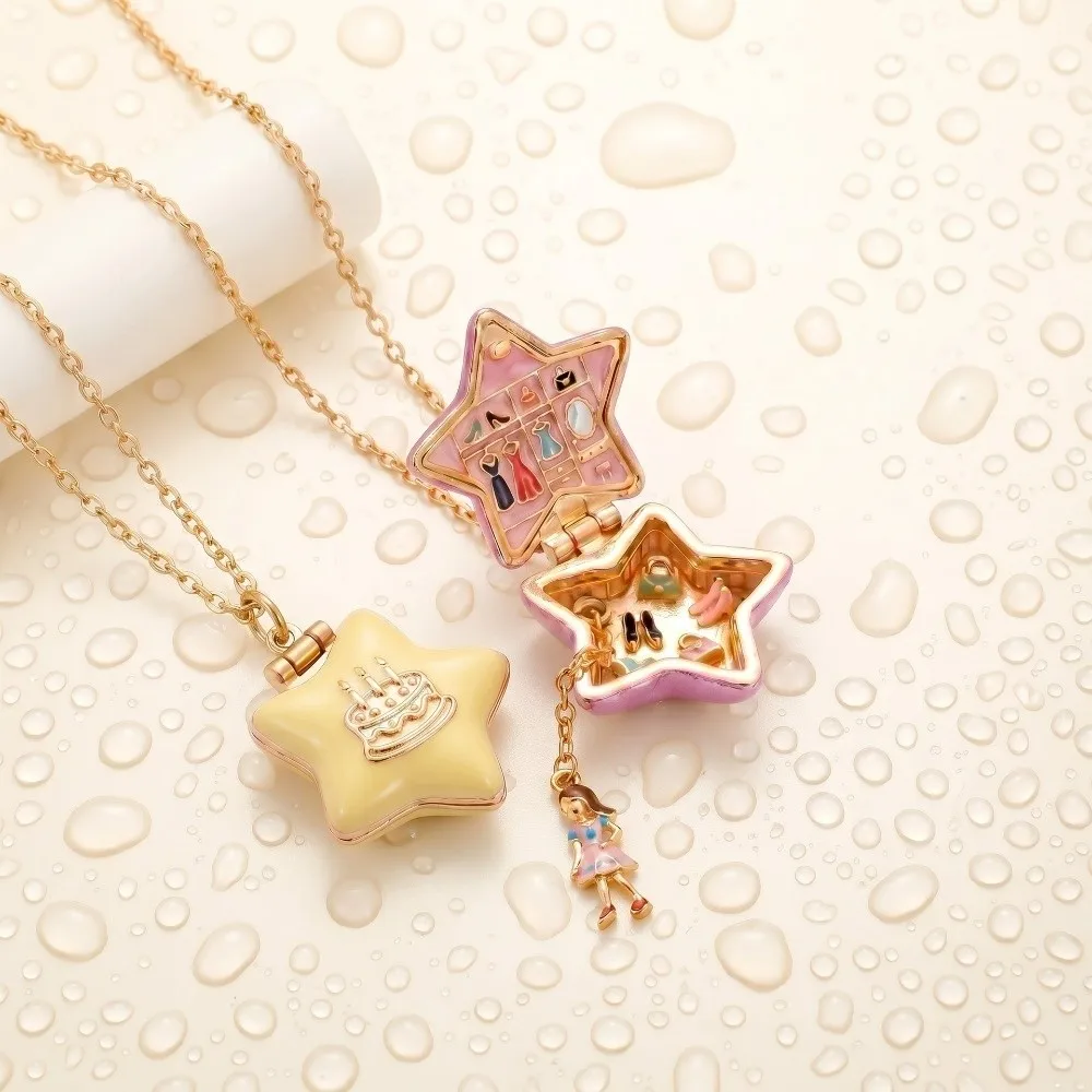Fashion Cute Pentagram Phase Box Necklace Opening Closing Interesting Design Jewelry Pendant Opening Box Necklace for Women