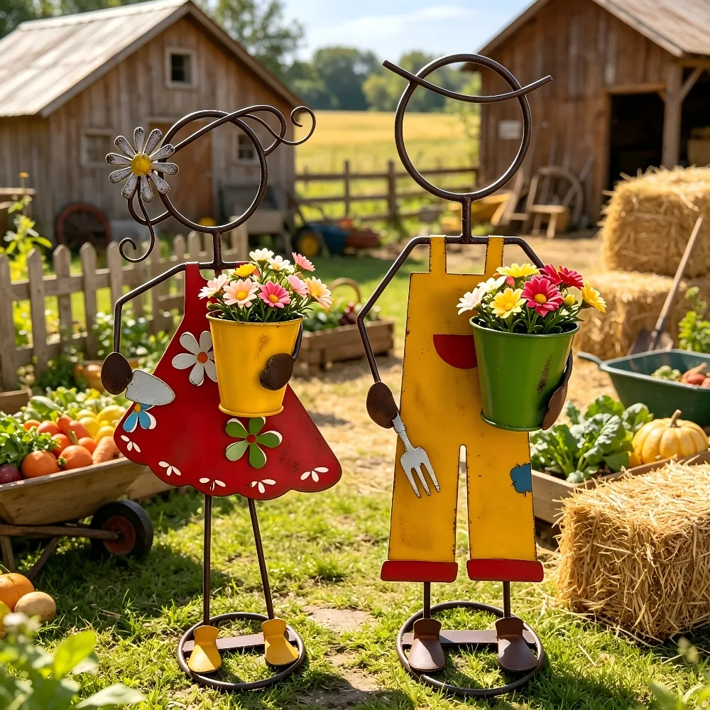 Vintage Antique Painted Cartoon Flower Pot Ornament Outdoor Courtyard Garden Decoration Balcony Terrace Green Plant Potted Plant