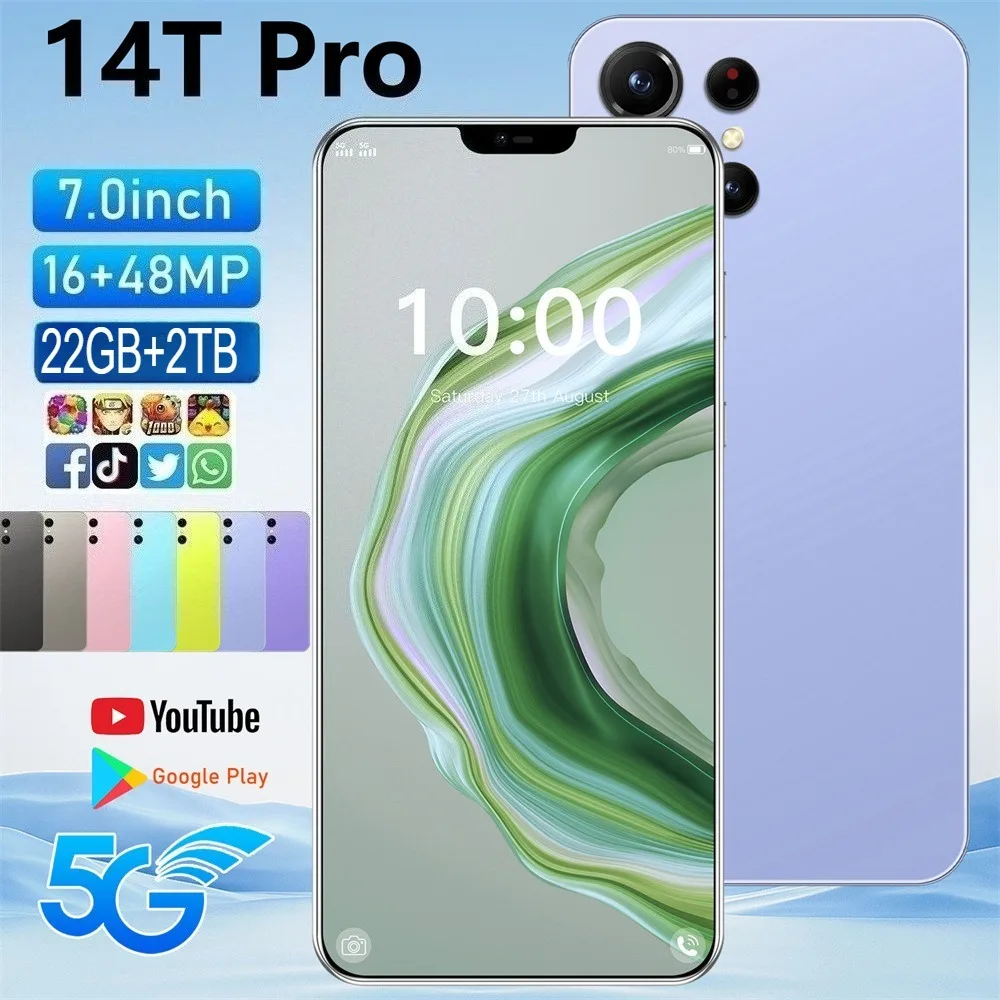 

New 14T Pro 7.0 inch GPS 16+48MP Global Edition Original Smart 22GB+2TB 5G Dual Card 8000mAh Battery Facial Recognition Function