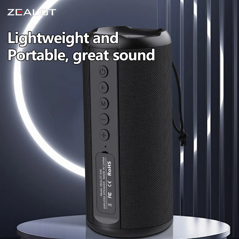 ZEALOT S46 10W Wireless Speakers, Outdoor Portable Subwoofer Speaker,1800mAh Battery, 8 Hours Playtime Loud Stereo.