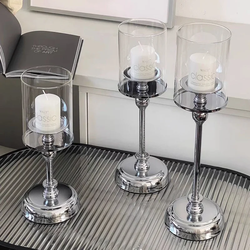 Silver Candle Holder Luxury Centerpiece Wedding Christmas Festival Hotel Home Decoration Golden Glass Candlestick