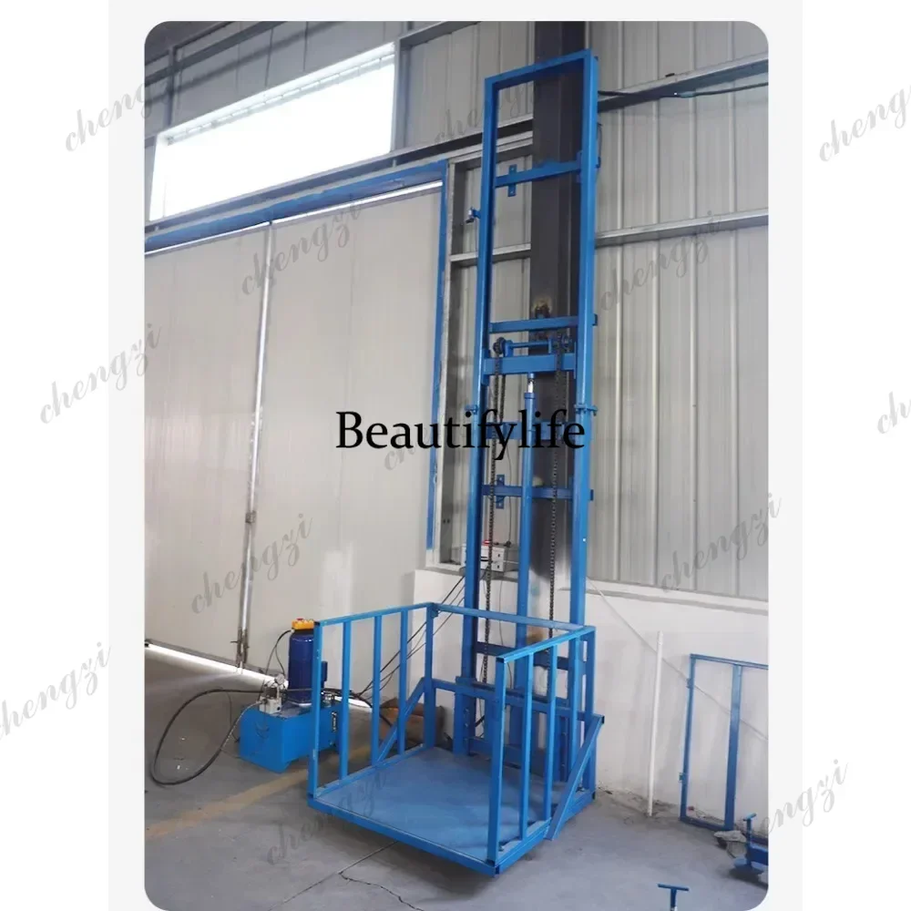Hydraulic cargo lift small electric elevator guide rail type simple warehouse workshop household lifting platform