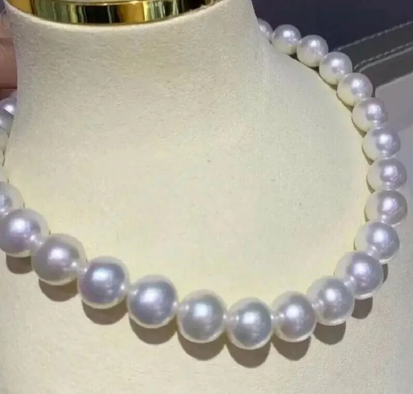 Prachtige Aaaa 11-12Mm Ronde Akoya Witte Natuurlijke Parelketting Met 14K Gouden Gesp