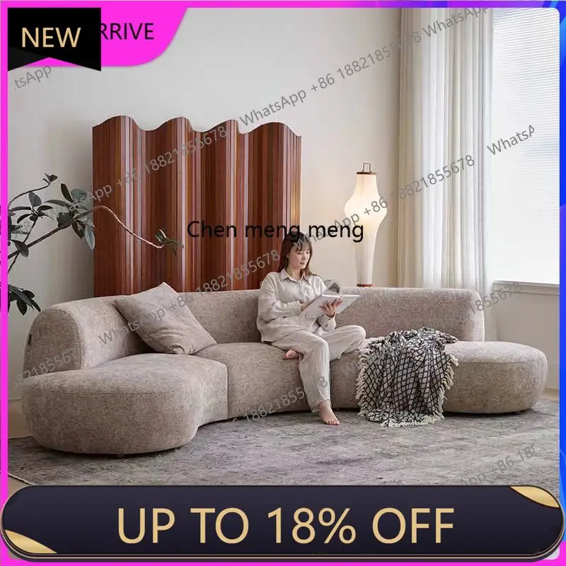 

M78 Italian minimalist large flat-floor shopping mall living room curved multi-person cotton and linen fabric sofa