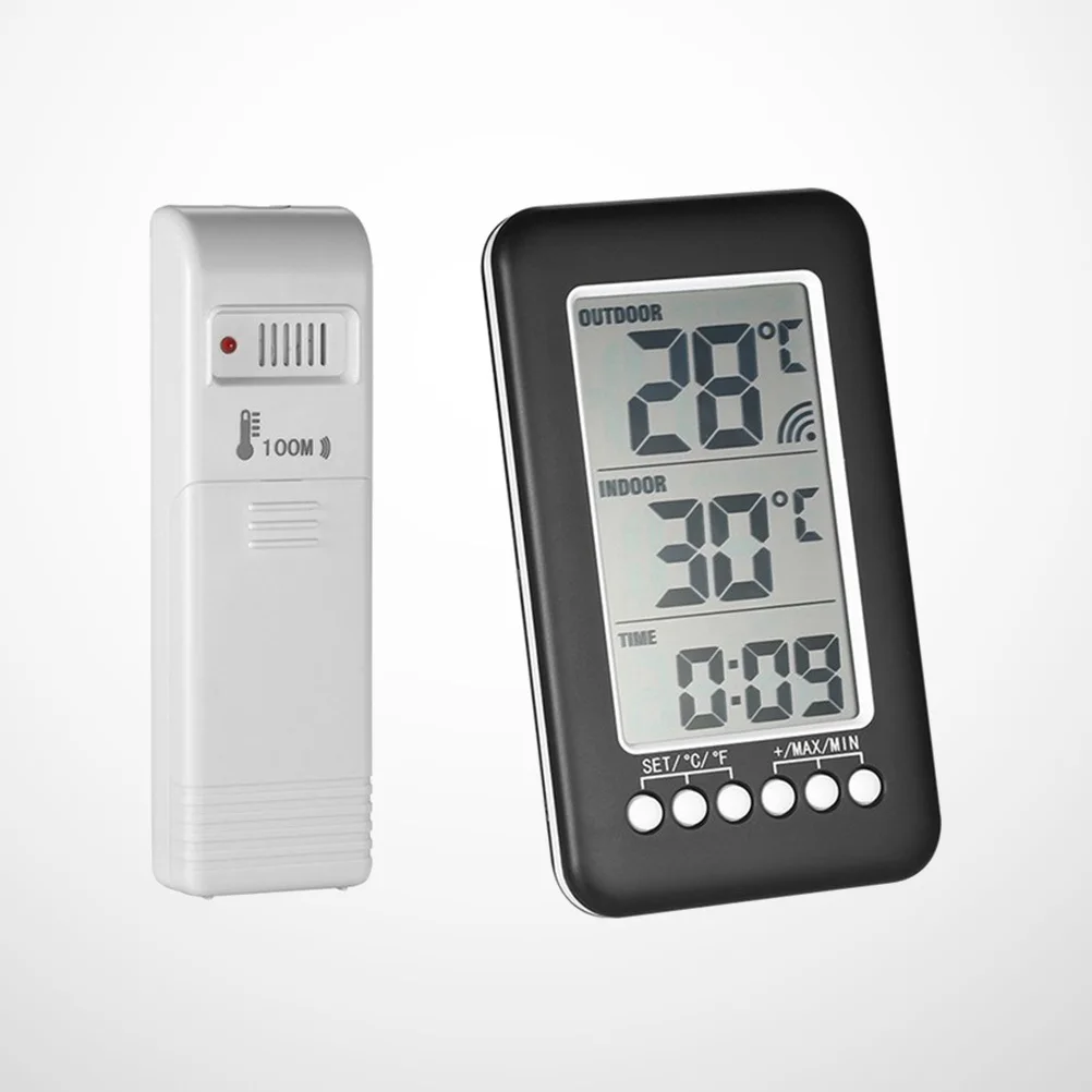 

Wireless Indoor Outdoor Thermometer Digital Temperature Meter Digital Clock Portable Sensor Transmit 100M for Home Refrigerator