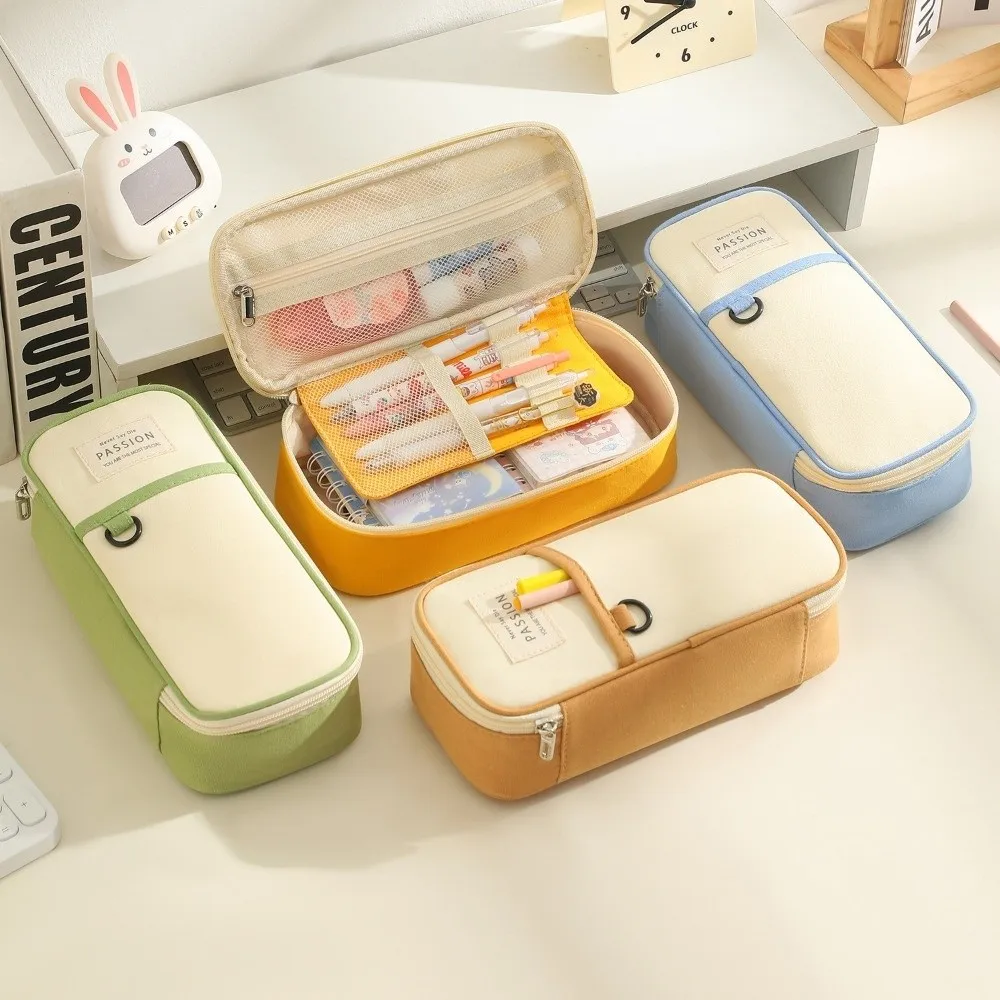 

High Quality Simple Design Pen Bag Large Capacity Durable Stationery Box Double-Layer Pencil Case Student Use School Supplies