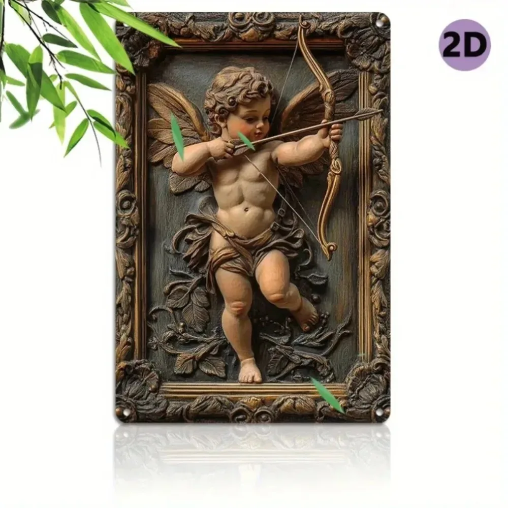 Renaissance Cupid Metal Wall Art Sign 2D Flat Aluminum Decor Set Wall Art