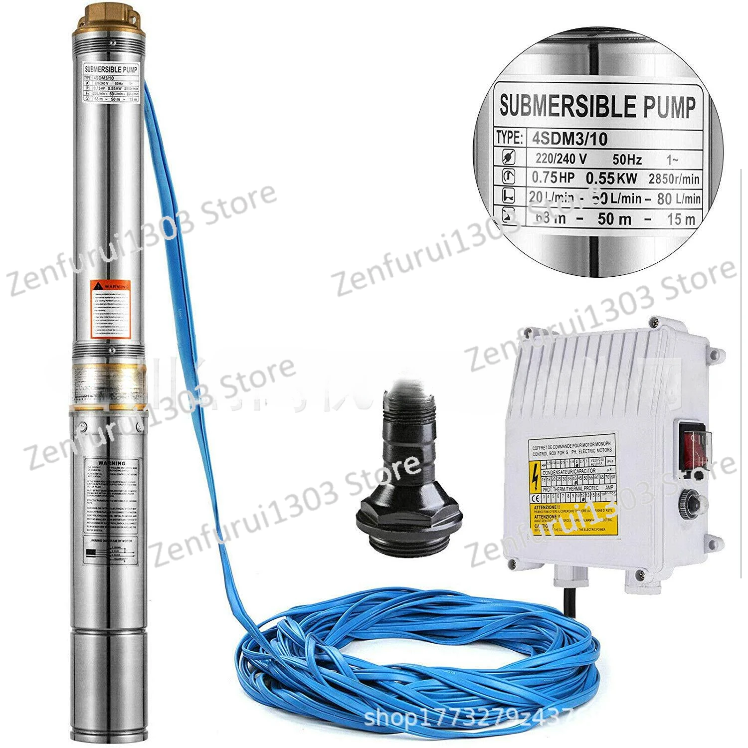 Stainless steel impeller deep well pump 220V/50Hz0.75Hp agricultural/industrial household electric submersible pump