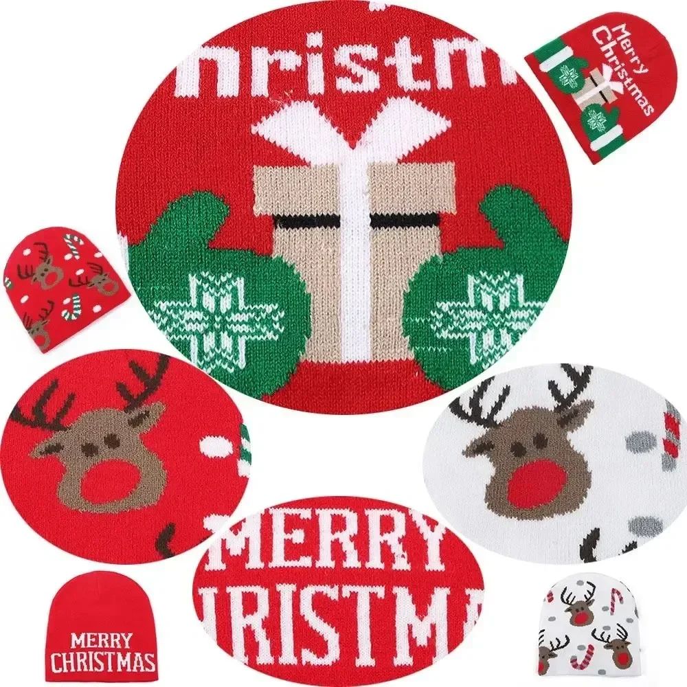 Śliczne tkaniny akrylowe świąteczna czapka z dzianiny list utrzymuj ciepło haftowana czapka z dzianiny zagęszczony świąteczny łoś pulowerowa czapka damska