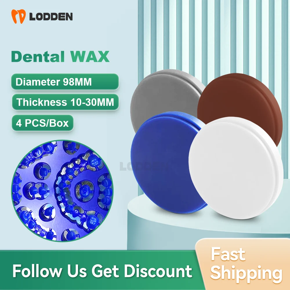 LODDEN 4pcs/box Dental Lab WAX Dics Block 98mm*10-30mm for CAD CAM Wax Disk Dental Denture Materials Wax Shore Dentist Material