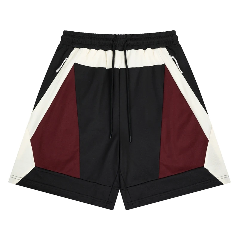 

Трапециевидные шорты с цветными вставками, карманами на молнии, свободные, с завязками, модные американские шорты для мужчин и женщин, пляжные бриджи