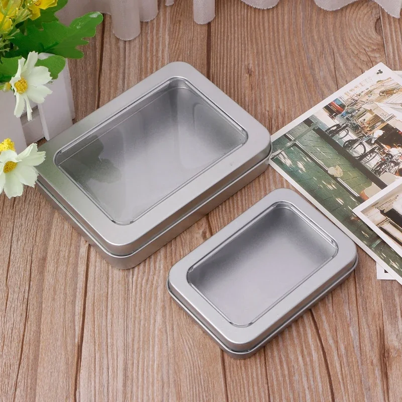 Tinplate Storage Box with Clear Window Top Metal Tin Can Boxes Fillable for Case for Outdoor Traveling Portable Organize