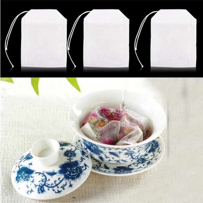 100Pcs 5x7cm Disposable Empty Tea Bags Bags For Tea Bag With String Heal Seal Tea Infuser Non-woven Paper Filter Teabags