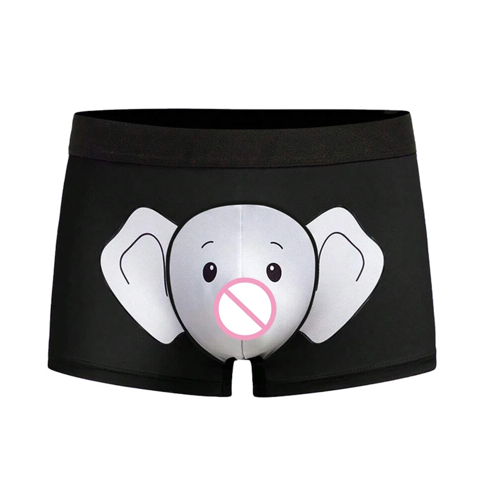 1pc Men Elephant Long Pouch Boxer Shorts Trunks Cute Print Elastic MidRise Underwear Breathable Comfortable Home Wear